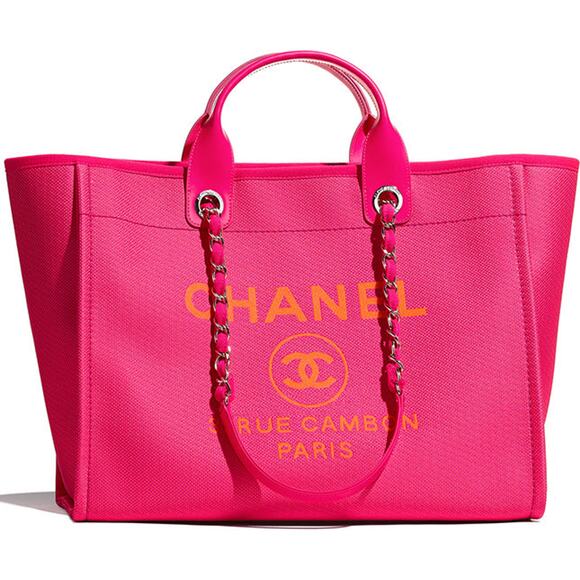 Chanel Deauville Extra Large Neon Pink/Orange  Canvas Tote Shopper Bag - Picture 1 of 16